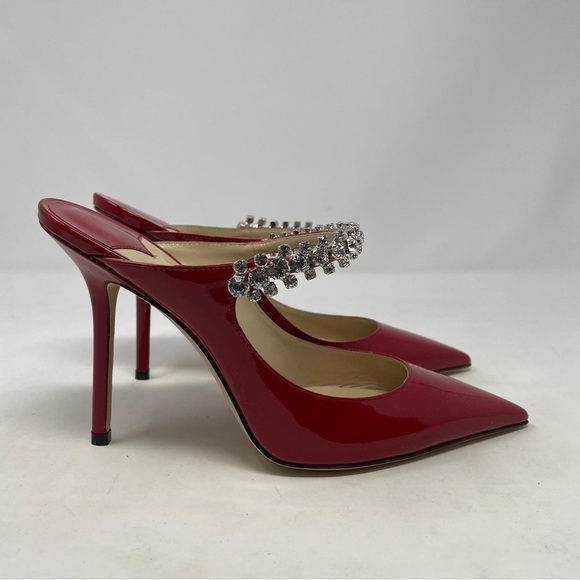 Jimmy Choo Bing 100 Red Patent Leather Heeled Mules with Crystal Strap NWT - Picture 6 of 16